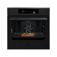 EOE9P3ST Встраиваемый духовой шкаф/ электрический с конвекцией, объем 72 л, 17 режимов, очистка паровая, 3 стекла в дверце, направляющие проволочные + телескопические (1 уровень),черное стекло и черный матовый,термозонд