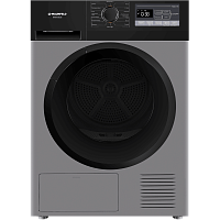 MFDM168SL03 Сушильная машина/ Сушильная машина с тепловым насосом, отдельностоящая, фронтальная, 16 режимов, максимальная загрузка 8 кг, электронное управление, дисплей, подсветка барабана, звуковой сигнал, энергоэффективность A+, цвет серебристый
