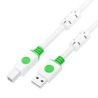 GCR-57688 GCR PRO Кабель Premium 2.0m USB 2.0, AM/BM, в оплетке нейлон, белый, ферритовые кольца, 28/24 AWG, медь, экран, армирование, GCR-57688