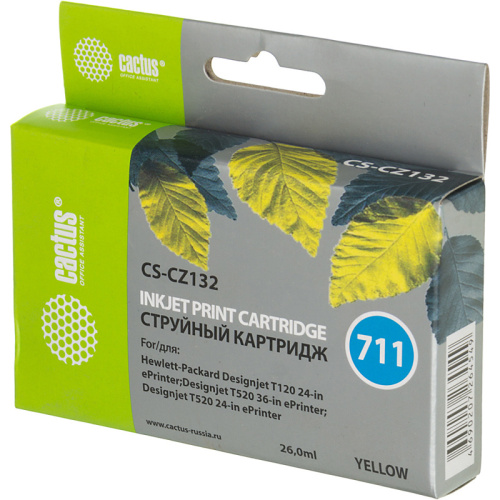 -/ Картридж струйный Cactus CS-CZ132 №711 желтый (26мл) для HP DJ T120/T520 фото 2