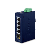 IGS-510TF коммутатор/ PLANET IGS-510TF IP30 Compact size 4-Port 10/100/1000T + 1-Port 100/1000X SFP Gigabit Ethernet Switch (-40~75 degrees C, dual 9~48V DC/24V AC)