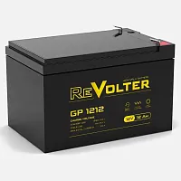 REVOLTERGP1212 Батарея REVOLTER серия GP, REVOLTER GP 1212, напряжение 12В, емкость 14Ач (разряд 20 часов), макс. ток разряда (5 сек.) 180А, макс. ток заряда 3.6А, свинцово-кислотная типа AGM, клеммы F2, ДxШxВ 151х98х95мм., вес 4.02 кг., срок службы 7 лет
