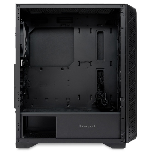 M521-TGBK-ARGB Корпус без блока питания/ Case HSPD M521, Mesh Mid Tower, Black, slide TG, 0.45 SPCC, 4x120mm ARGB (M11-120) ATX, mATX, mITX 160/330/184mm 2x2.5", -, 7xPCI 2xUSB-A 3.0, 1xUSB-A 1.0 390x200x449mm фото 5