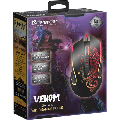 52640 Defender Проводная игровая мышь Venom GM-640L оптика,8кнопок,3200dpi фото 5