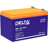 HRL12-12X Батарея DELTA серия HRL-X, HRL 12-12 X, напряжение 12В, емкость 12Ач (разряд 10 часов), макс. ток разряда (5 сек.) 160А, макс. ток заряда 3.6А, свинцово-кислотная типа AGM, клеммы F2, ДxШxВ 151х98х95мм., вес 3.85кг., срок службы 12 лет./ Battery