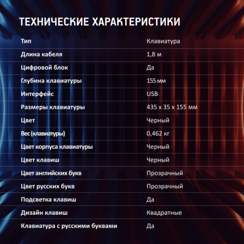 1788144 Клавиатура Oklick 709G черный USB for gamer LED (1788144) фото 8
