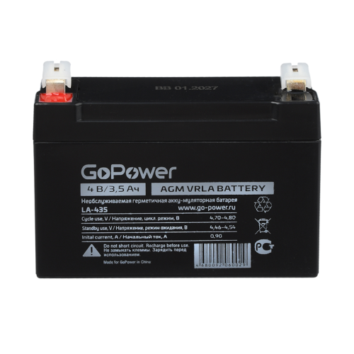 00-00015320 Аккумулятор свинцово-кислотный GoPower LA-435 4V 3.5Ah (1/20)