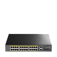 GS1026PS2 Коммутатор/ 24-10/100/1000 BASE-T Gigabit ports, 2-Port 10/100/1000 BASE-T Gigabit Uplink ports, 2-1000 BASE-X SFP Slot, 24-port IEEE 802.3at PoE+ Injector, 300 watts total Power budget, Supports PoE power up to 30W for each PoE port, Extend Mod