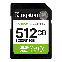 SDS3/512GB Карта памяти/ Kingston 512GB SDXC Canvas Select Plus Gen3 150MB/s C10 UHS-I U3 V30
