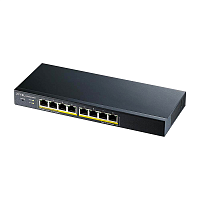 GS1900-8HP-EU0103F Коммутатор/ Zyxel GS1900-8HP Smart L2 PoE+ Switch , 8xGE PoE+, Desktop, Silent, Budget PoE 70W