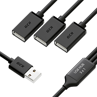 GCR-51864 GCR USB Hub на 3 порта, 0.35m, гибкий, AM / 3 х AF, черный