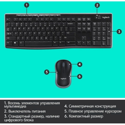 920-003381 Беспроводная клавиатура + мышь MK270 RUS BLACK 920-003381 LOGITECH фото 6