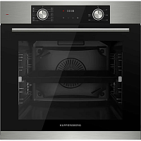 HF610BX Встраиваемый духовой шкаф Kuppersberg/ 60 см, 80 л, 10 режимов, эмаль легкой очистки, поворотные переключатели, телескопические направляющие на 1 уровне, черный - нержавеющая сталь