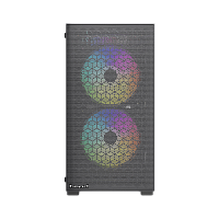 M334-TGBK-ARGB Корпус без блока питания/ Case HSPD M334, Mesh Mini-tower, Black, TG, 0.45 SPCC, 2x140mm ARGB + 1x120mm ARGB mATX, mITX 160/340/184mm 2x2.5", 2x3.5", 4xPCI 1xUSB-A 3.0, 2xUSB-A 2.0 385x200x390mm