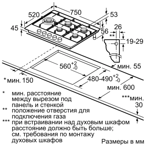 Газ,  75 см, нерж.сталь, независимая, нержавеющая сталь,чугунные решетки фото 9