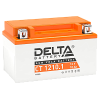 CT1210.1 Аккумуляторная батарея для мото-техники/ DELTA серия CT, CT 1210.1, напряжение 12В, емкость 10 Ач (разряд 10 часов 10.5 В), пусковой ток: 190А, полярность обратная ( - +), тип AGM;Pb (свинцово-кислотный), клеммы: BN под болт, ДxШxВ 150x86x93мм.,
