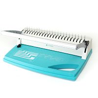 БП9пбб Переплетчик ГЕЛЕОС БП-9+ бирюзово-белый на пластиковую пружину, А4, ручная перфорация 9 листов, переплет макс до 170 л., глубина перфорации 2 мм