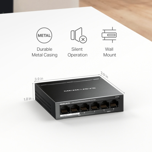 MS106P Коммутатор/ 6-Port 10/100Mbps Desktop Switch with 4-Port PoE+ фото 10