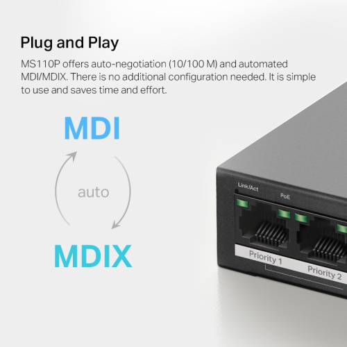 MS110P Коммутатор/ 10-Port 10/100Mbps Desktop Switch with 8-Port PoE+ фото 9 MS110P Коммутатор/ 10-Port 10/100Mbps Desktop Switch with 8-Port PoE+ фото 9