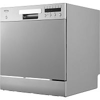 KDFM25358S Компактная посудомоечная машина KORTING/ Компактная посудомоечная машина KORTING, отдельностоящая, 55 см, 1 корзина, 8 комплектов, электронное управление, цифровой дисплей, 7 программ, отложенный старт, конденсационная сушка, проточный ТЭН, пол