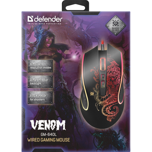 52640 Defender Проводная игровая мышь Venom GM-640L оптика,8кнопок,3200dpi фото 4