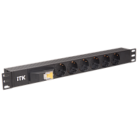 PH21-6D3 PDU 6 розеток DIN49440 (нем. cтанд.), с автоматом на 10А,1U, без шнура, вх. IEC320 C14, алюминиевый профиль, черный