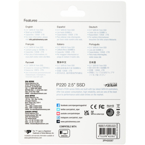P220S512G25 Твердотельный накопитель Patriot SATA-III 512GB P220S512G25 P220 2.5" [P220S512G25] фото 6