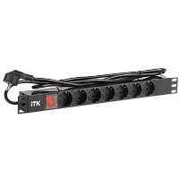PH12-7D1 PDU 7 розеток нем. стандарт, с LED выключателем,1U, шнур 2м вилка нем. стандарт, алюминиевый профиль
