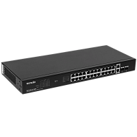 TEG1128P-24-250W Коммутатор/ Tenda TEG1128P-24-250W Коммутатор неуправляемый PoE, 26x1 Гбит/с, PoE 24х30 Вт (до 230Вт), SFP 2х1 Гбит/с, установка в стойку