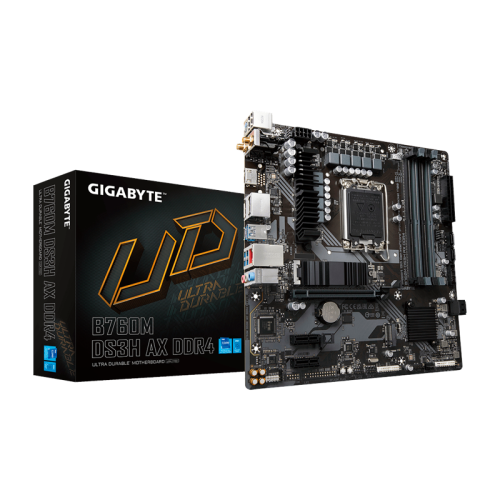 B760MDS3HAXDDR4 Материнская плата/ MB GIGABYTE INTEL B760 s1700, 4xDDR4(128GB), HDMI 2.0/2xDP, 1xPCIe 4.0x16, 2xPCIe 3.0, 1xLAN (2.5GbE), Wi-Fi, BT, 4xSATA 6Gb/s, 2xM.2, 1xUSB-C, 3xUSB 3.2, 2xUSB 2.0, mATX