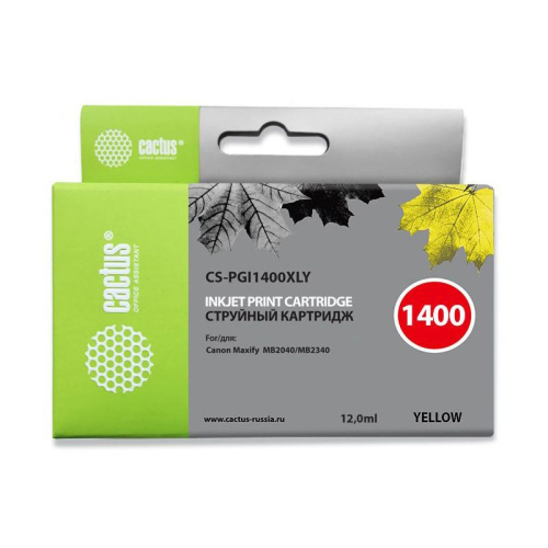 -/ Картридж струйный Cactus CS-PGI1400XLY желтый (12мл) для Canon MB2050/MB2350/MB2040/MB2340 -/ Картридж струйный Cactus CS-PGI1400XLY желтый (12мл) для Canon MB2050/MB2350/MB2040/MB2340