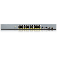 GS1350-26HP-EU0101F Коммутатор/ ZYXEL GS1350-26HP L2 PoE + switch for IP cameras, 24xGE PoE +, 2xCombo (SFP / RJ-45), PoE budget 375 W, power transfer distance up to 250 m, auto-reloading of PoE ports, increased overvoltage and electrostatic discharge pro