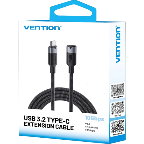 TRFWF Кабель-удлинитель Vention USB 3.2 Gen2 CM/CF - 1м. Белый 5А PD100W фото 2