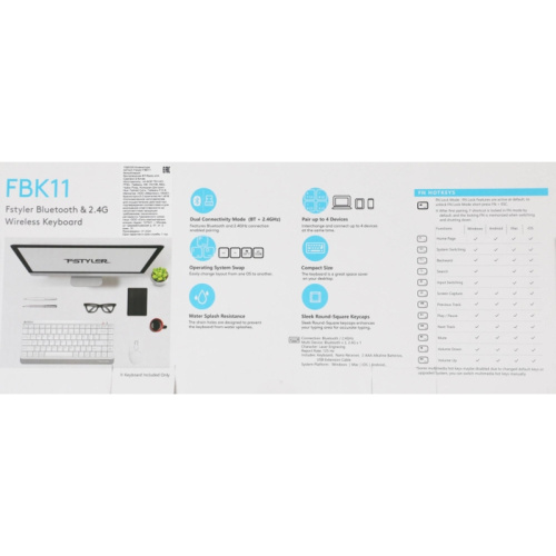 FBK11WHITE Клавиатура A4Tech Fstyler FBK11 белый/серый USB беспроводная BT/Radio slim (FBK11 WHITE) фото 3 FBK11WHITE Клавиатура A4Tech Fstyler FBK11 белый/серый USB беспроводная BT/Radio slim (FBK11 WHITE) фото 3