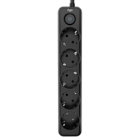 TP-FD5E-5m-black Cетевой фильтр AGNI плоский TP-FD5E-5m-black, 5 розеток Schuko, чёрный, кабель 5 метров, мощность нагрузки 4000 Вт, 16А, заземление, защита от короткого замыкания, сечение кабеля 3 х 1.5 кв.мм., размер 279x54x40 мм.