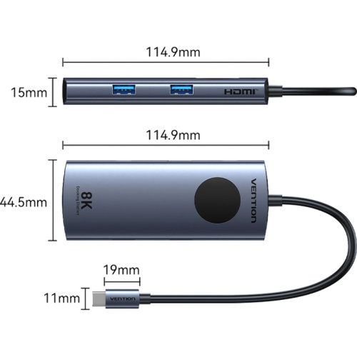TQXHB Мультифункциональный хаб Vention USB-C 5 в 1 HDMI 8K фото 3