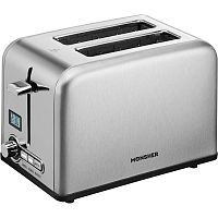 MT500Acier Тостер MONSHER/ Тостер MONSHER, 2 отсека, поддон для крошек, 3 режима, индикация прожарки, механическое управление, автоотключение, подсветка, цифровой дисплей, цвет серебристый