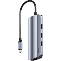 UH606 Концентратор USB/ 6-IN-1 USB Hub, Aluminium housing,1 USB-C 3.0 5Gbps male connecter with 25cm cable, 1x 4K@60Hz HDMI Port, 1 Gigabit Ethernet port, 3 USB-A 3.0 5Gbps Port, 1 USB-C power input Ports(5V/2A max), compatible with MacBook, Mac Pro, Mac