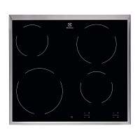 Встраиваемая варочная поверхность ELECTROLUX/ Электрическая варочная поверхность HiLight на 4 конфорки, cтеклокерамика, мощность: 6500 Вт, независимая установка, размеры (ШхГ): 57.6x51.6 см,рама из нержавеющей стали