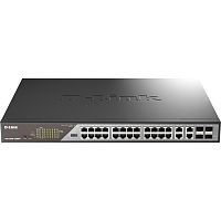 DSS-200G-28MPP/A1A Сетевой коммутатор/ Smart L2 Surveillance Switch 24х1000Base-T PoE (8 PoE ports 802.3bt 90W), 4xCombo 1000Base-T PoE/SFP, PoE Budget 518W, Long-range PoE up to 250m