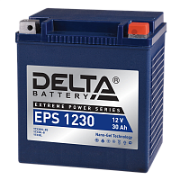 EPS1230 Аккумуляторная батарея для мото-техники/ DELTA серия EPS, EPS 1230, напряжение 12В, емкость 30 Ач (разряд 10 часов 10.5 В), пусковой ток: 360А, полярность обратная ( - +), тип AGM;GEL (гелевый), клеммы: M06, ДxШxВ 166x130x175мм., вес 9,83кг