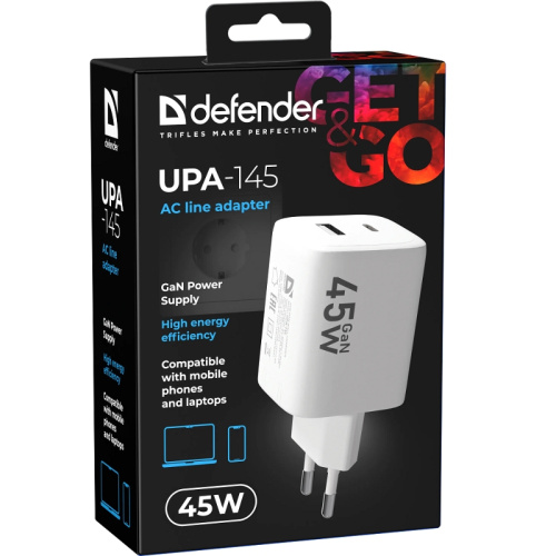 83245 Defender Сетевой адаптер UPA-145 45W, USB A+C, белый фото 5 83245 Defender Сетевой адаптер UPA-145 45W, USB A+C, белый фото 5