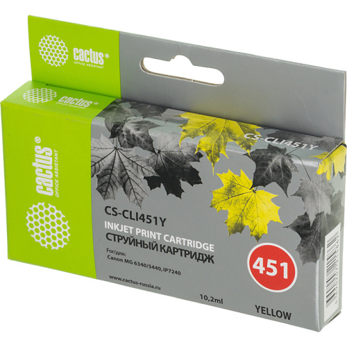 -/ Картридж струйный Cactus CS-CLI451Y желтый (10.2мл) для Canon MG6340/5440/IP7240 фото 2 -/ Картридж струйный Cactus CS-CLI451Y желтый (10.2мл) для Canon MG6340/5440/IP7240 фото 2