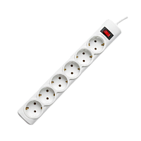 PG640 Сетевой фильтр PROGIX PG640, 6 розеток, белый, кабель 2 метра, заземление, выключатель, мощность нагрузки 3500Вт, размер 320 х 50 х 40мм, сечение кабеля 3 х 1.5кв.мм.