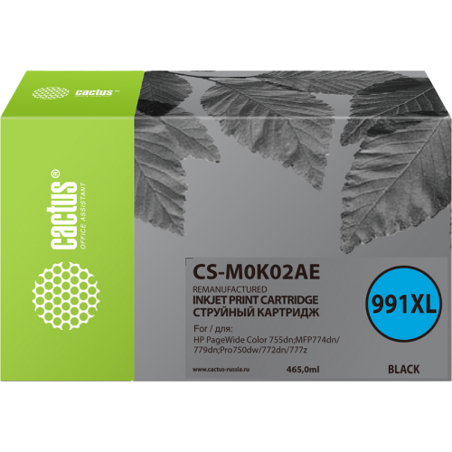CS-M0K02AE -/ Картридж струйный Cactus CS-M0K02AE 991XL черный (465мл) для HP PageWide755dn;MFP774dn/779dn;Pro750d