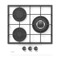 Газовая варочная панель EVELUX, Hi-Tech, 45 см, 3 конфорки, WOK-конфорка, чугунные решетки, газ-контроль, электроподжиг, механическое управление, цвет белый