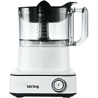 KFP0203W135 Кухонный комбайн KORTING/ Кухонный комбайн KORTING, механическое управление, 9 насадок (блендер, измельчитель, смешиватель теста, соковыжималка, эмульгирующий нож, двойной венчик, шинковка, терка), 6 скоростей, импульсный режим, объем чаши 200