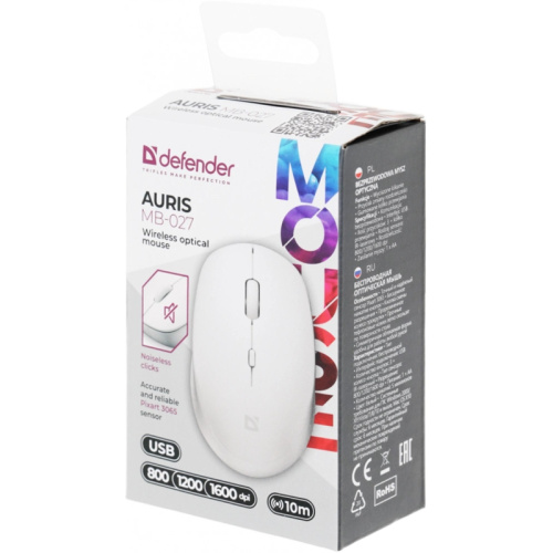 52028 Мышь DEFENDER WRL AURIS MB-027 WHITE 52028 фото 10 52028 Мышь DEFENDER WRL AURIS MB-027 WHITE 52028 фото 10