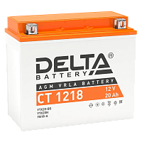 CT1218 Аккумуляторная батарея для мото-техники/ DELTA серия CT, CT 1218, напряжение 12В, емкость 20 Ач (разряд 10 часов 10.5 В), пусковой ток: 270А, полярность обратная ( - +), тип AGM;Pb (свинцово-кислотный), клеммы: BN под болт, ДxШxВ 177x88x154мм., вес