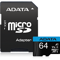 AUSDX64GUICL10A1-RA1 Карта памяти/ ADATA 64GB microSDHC/UHS-I class10 UI with SD adapter 100/20 MB/s